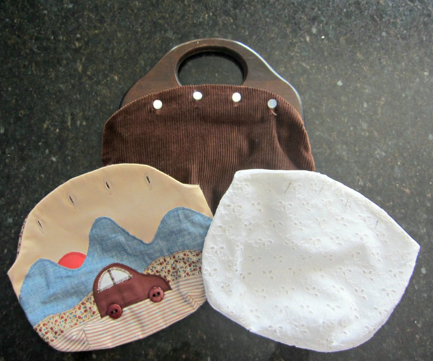 Vintage Purse - Unique Interchangeable Fabric Covers - Wooden Handles