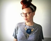 Gold Dipped Quartz Crystal & Agate Stone Statement Necklace. Cosmic Cobalt Blue Geode.