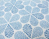 Hand Printed Fabric Royal Blue Rain Flowers Hemp Organic cotton Fat Quarter