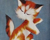 Vintage Kazari Kit No. E-401 - Kitty Cat or Fox - Tokyo Bunka Embroidery Co., Ltd. - 40 cm x 30 cm - Painting with Thread - Cronar Original
