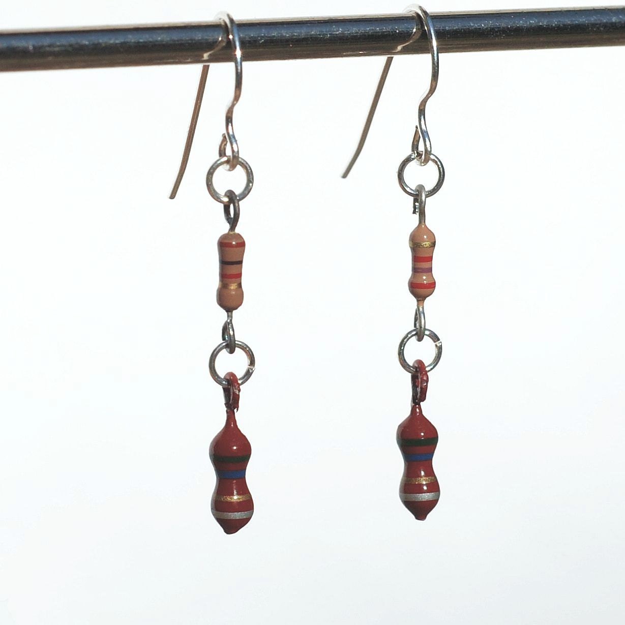 Found Object Jewelry- Maroon Resistor Earrings