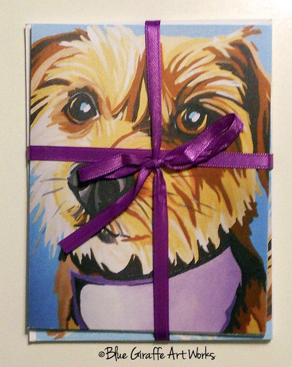 Set of 5 Blank Folded Note Cards featuring original dog portrait