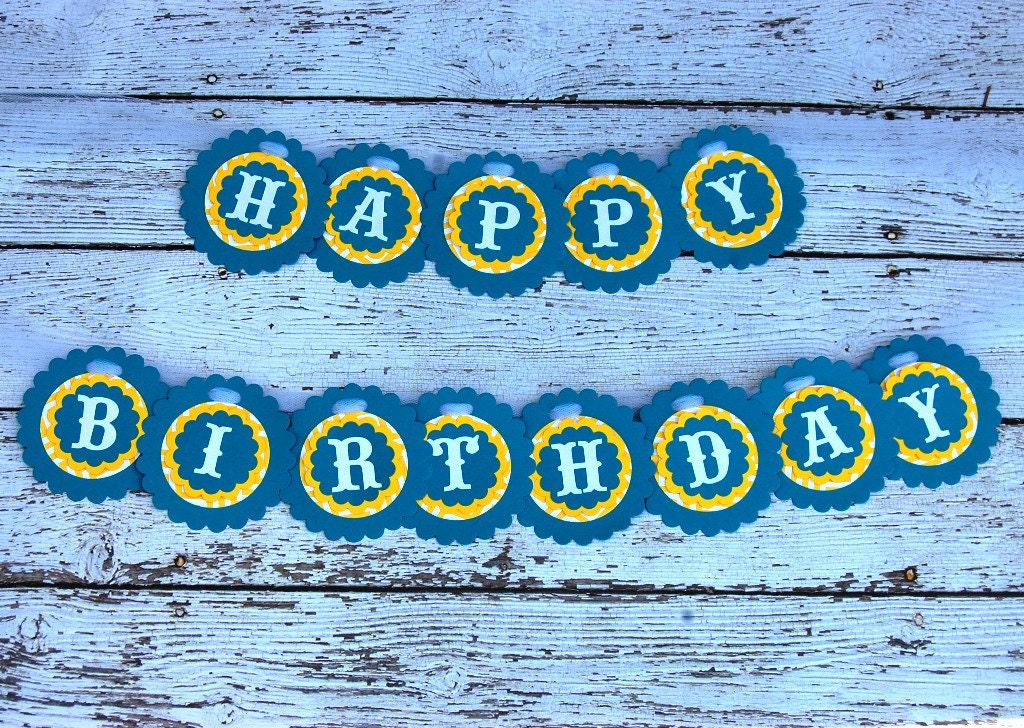 Blue and Yellow Chevron Happy Birthday Party Banner Photo Prop Il_170x135