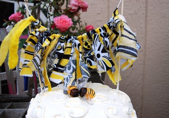 Honey Bee Yellow Fabric Scrap Bunting Cake Topper Garland Il_570xn