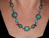 Turquoise bib necklace, Textured silver and turquoise chunky necklace, bohemian turquoise jewelry