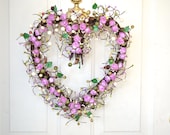 Purple Lavender Rose wreath - heart shape -  Spring home decor - Valentines day Gift - Easter