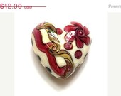 ON SALE 30% OFF Ivory w/ Pink & Beige Stringer Heart Focal Bead - Handmade Glass Lampwork Bead - 11806705