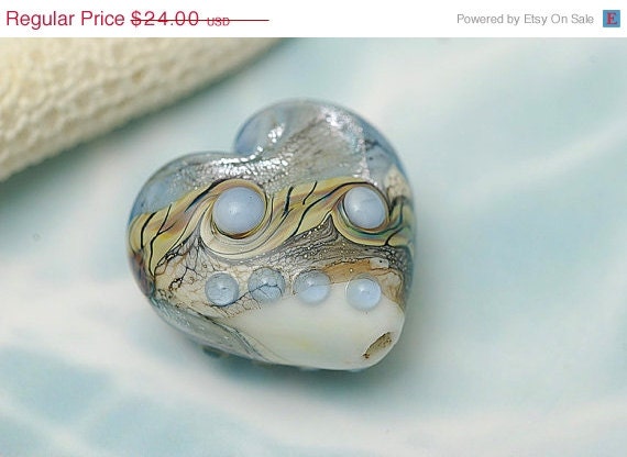 ON SALE 50% OFF Sweet Blue Stardust Heart (Large) - Handmade Glass Lampwork Beads - 11831925