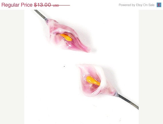 ON SALE 40% OFF Glass Lampwork Beads -  Pink Calla Lily Floral Headpin Pair -  Ghp-30