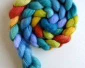 Polwarth/Silk Wool Roving - Hand Painted Spinning or Felting Fiber, 4 ounces, Lilac Road