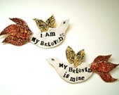 I Am My BeLoveds, Two Poetry Bird Wall Hangings - Song of Solomon 6:3 Quote - HandMade TO ORDER - Real Gold Leaf Wings - Custom Wedding Gift