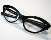 1950's Large French Curvy Cat Eye Eyeglasses Eye Glass Frames France Black