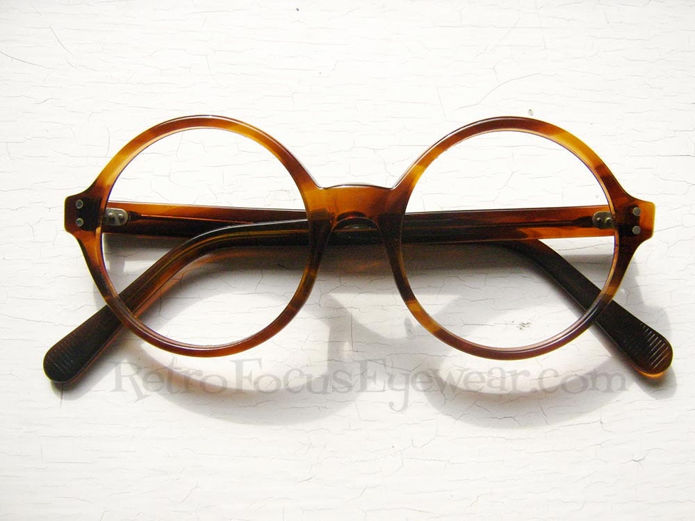 USA Light Weight Round Eyeglass Frames Vintage 1960's Eyewear Amber Tortoise
