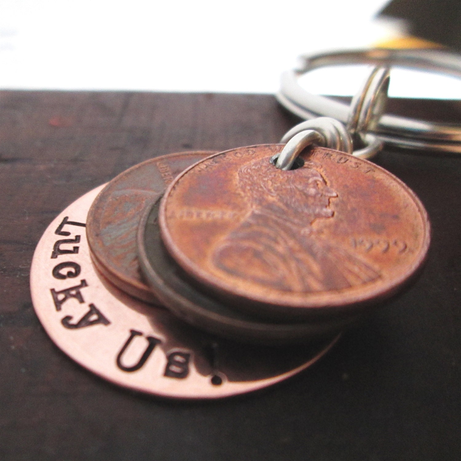 Lucky Us Keychain - Penny Keychain -Personalized Keychain - Hand stamped key ring