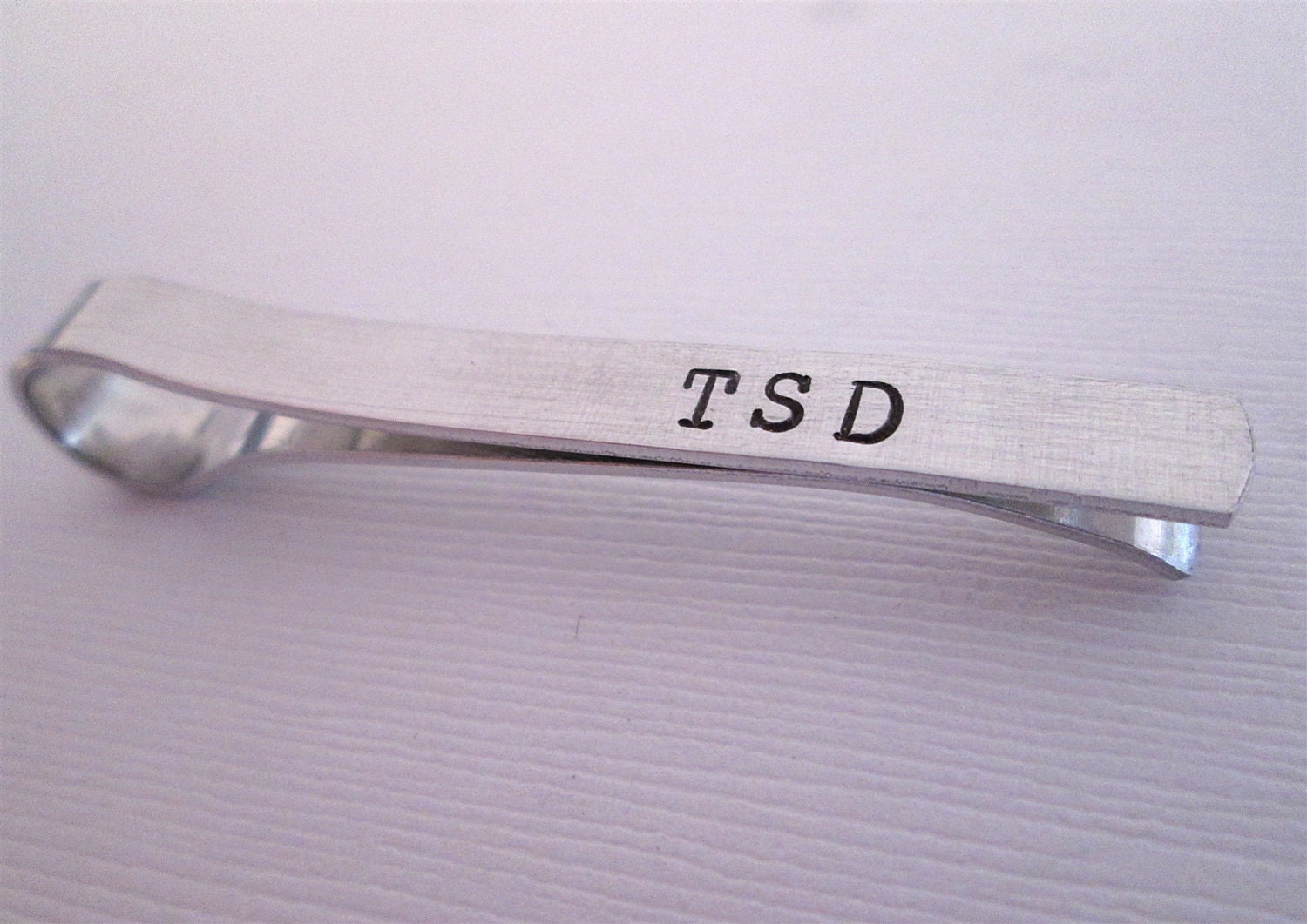 Personalized Men's Tie Bar - Monogramed Tie Clip - Hand Stamped Tie Clip - Aluminum Tie Bar - Groomsmen Tie Bar