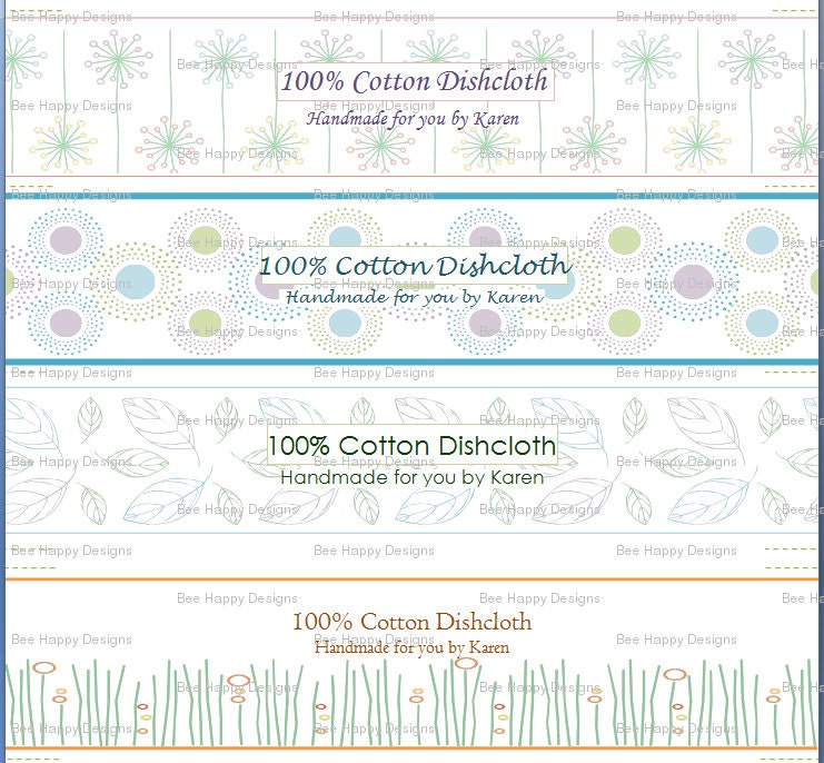 PDF Printable Personalized Spring Set Dishcloth Wrappers