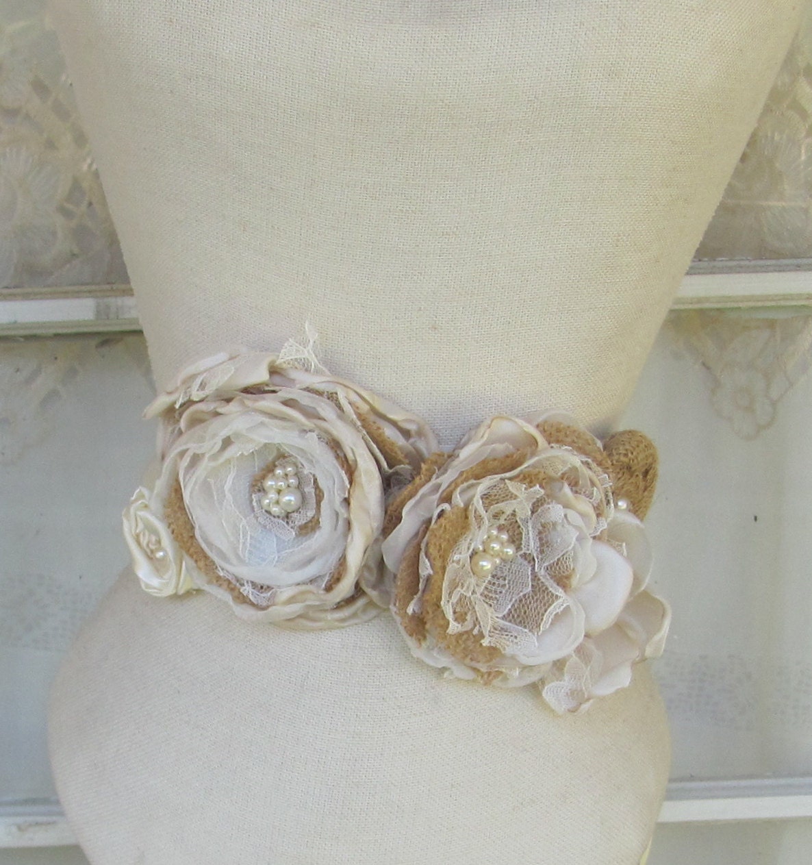 Bridal Sash Ivory and Burlap   Bridal Accessory