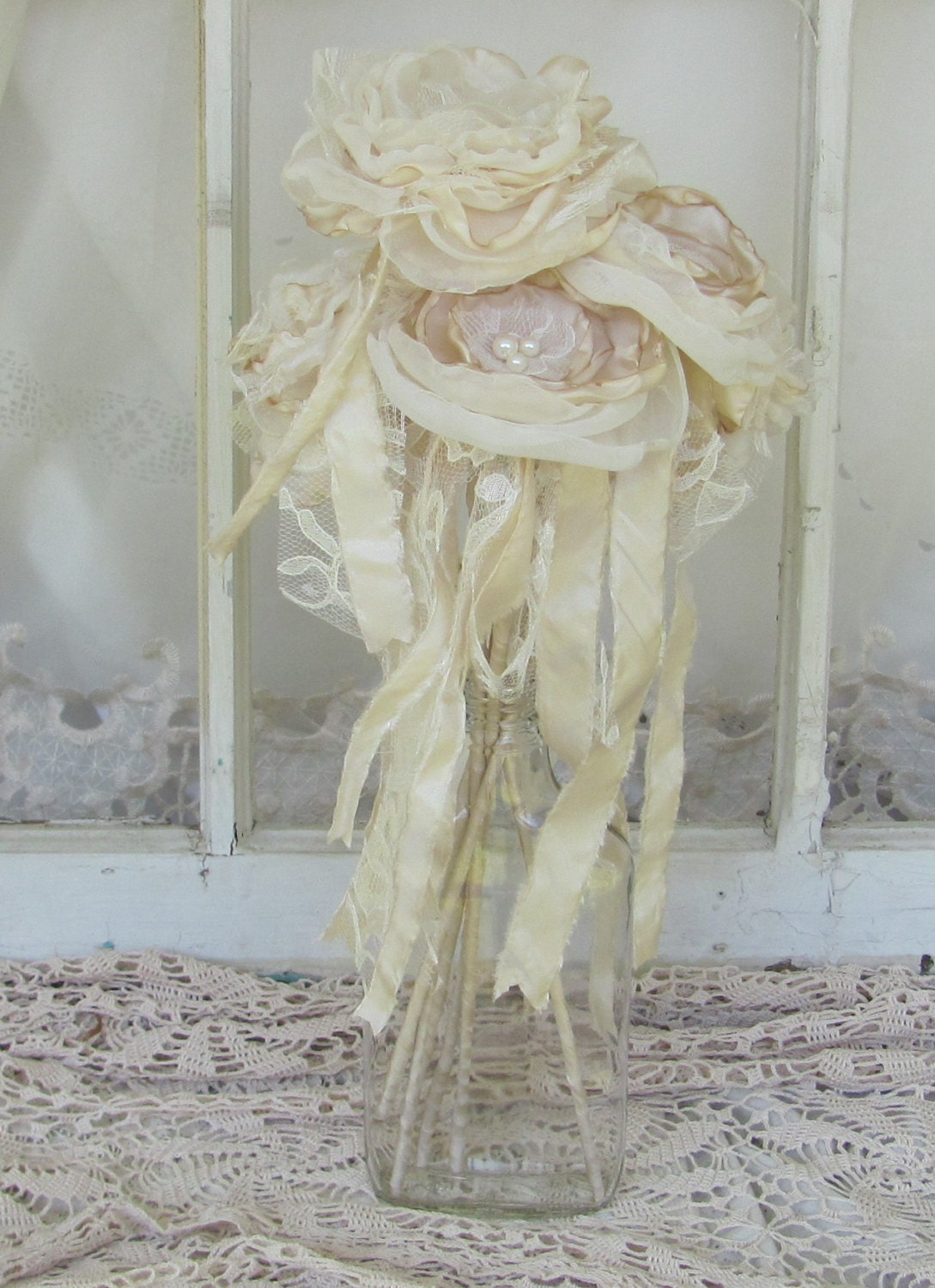 Fabric Flowers with Stem for Vase  Wedding Decorations Custom Order any Color Set of 6