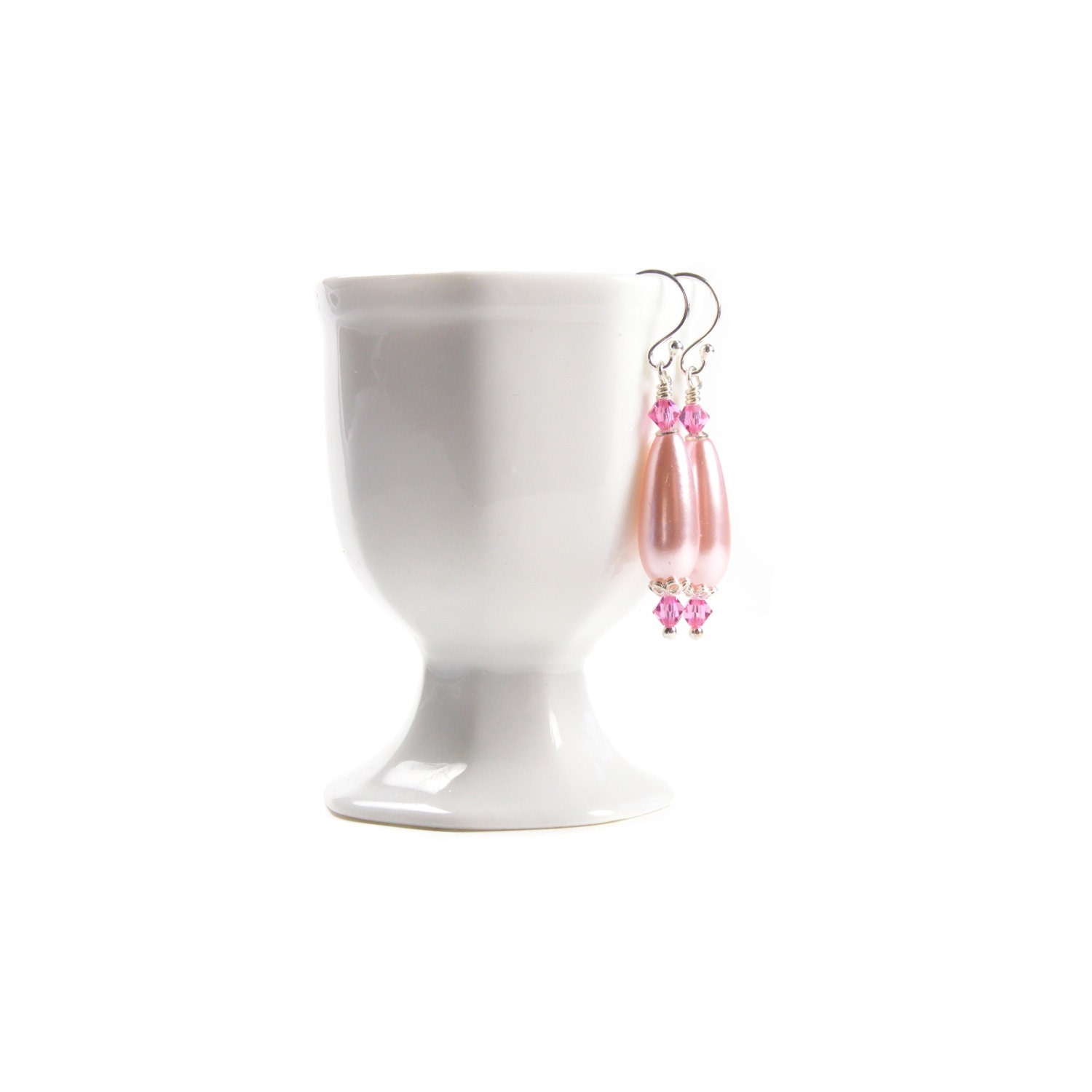 Pink Teardrop Earrings, Handmade Sterling Silver & Glass Pearl Earrings, Rose Pink Glass Drop Earrings