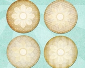 Digital Collage Sheet ECRU FLORAL 1.5in or 1in Circles Neutral Abstract Flowers - no. 0216