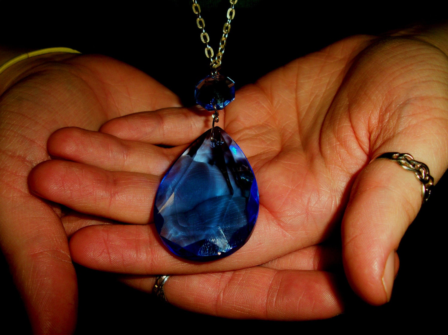 Vibrant Blue Vintage Chandelier Piece Necklace