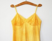 vintage 70s Vanity Fair Upcycled Hand Dyed Summer Mango Yellow Orange Full Slip Dress Size 40 XL