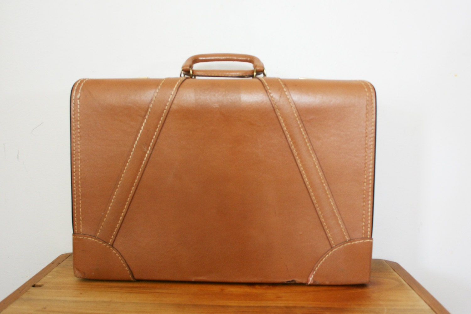 vintage 50s Camel Brown Leather Suitcase- Perfect for a Weekend Away