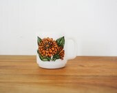 vintage 70s Zinnias for Friendship Flower Glasbake Mug