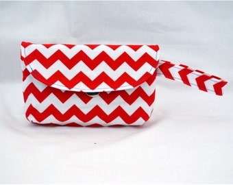 Red and White Chevron Wristlet Clutch