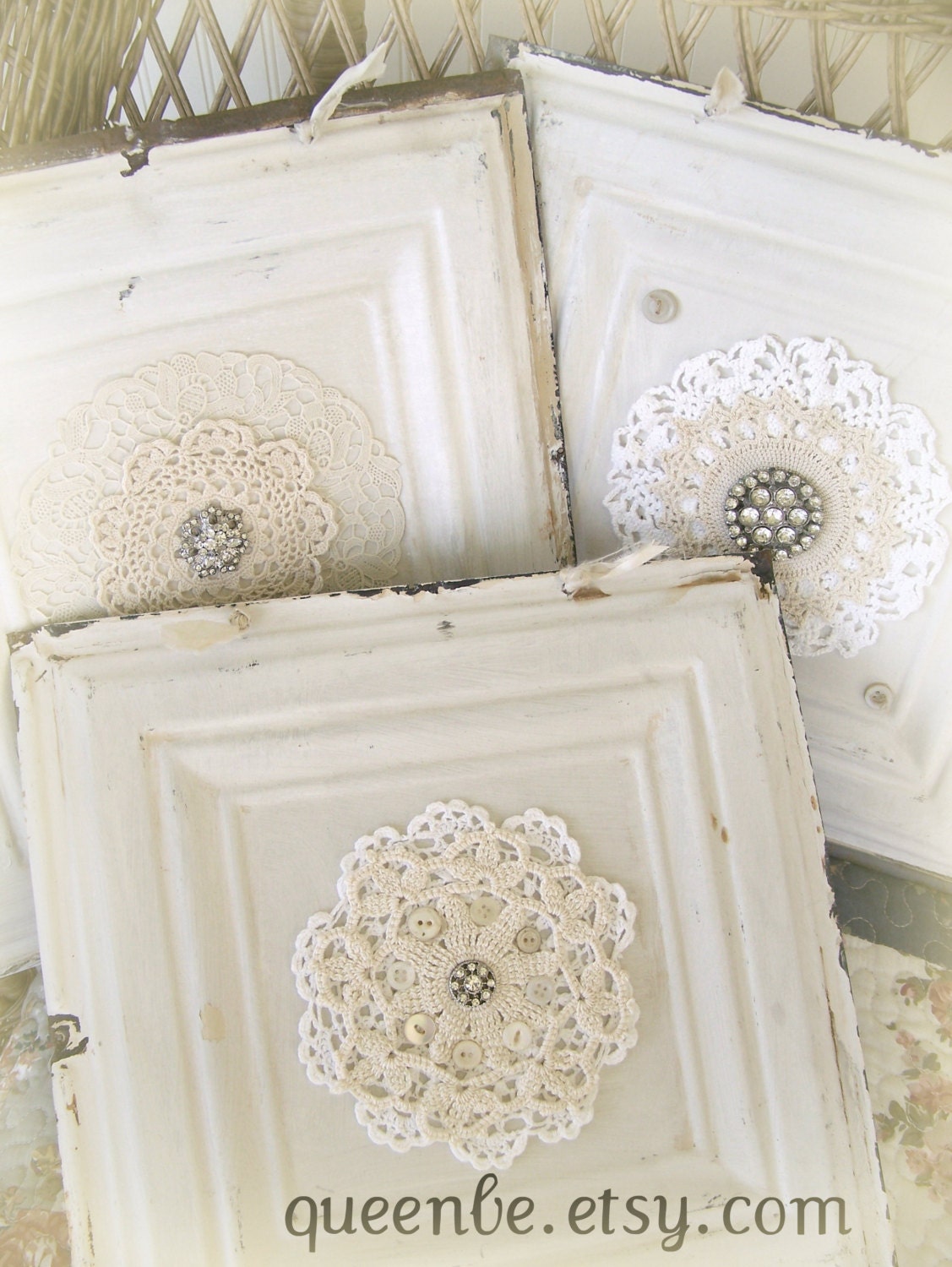 Victorian Ceiling Tin Hanging Repurposed Ceiling Tin Art Magnet Board Vintage Lace Antique Decor Architectural Salvage Shabby White Decor