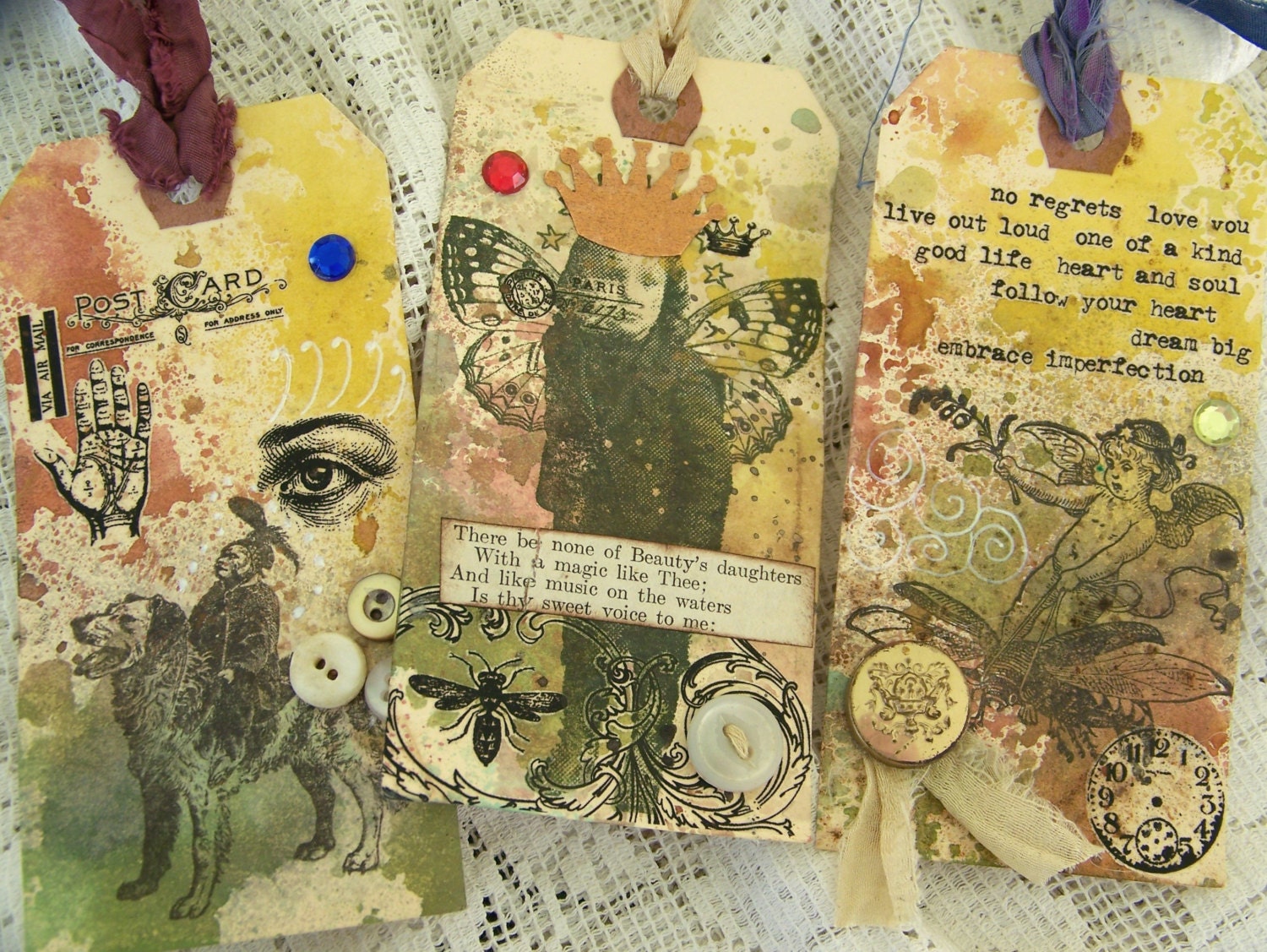 Collection of Altered Art Tags Handmade Altered Tags Art Gift Tags Bookmark Instant Collection Vintage Style Mixed Media Vintage Collage