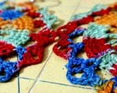Vintage Crochet Earrings Vintage Crazy String Mini Doily Dangles Rainbow Tie Dye