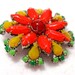 Refurbished Rhinestones Vintage Flower Pin Brooch Orange Yellow Green E3