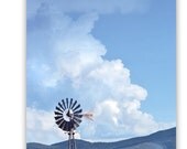 Blue Skies, Nature Photography, Windy, Windmill, Sky Art, Western Landscape, 8x10