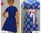 60s inspired cotton dress with standing collar designer fabric - size 8 10