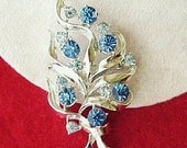 Beautiful Two Tone Blue Rhinestone Brooch 2 5/8 inch