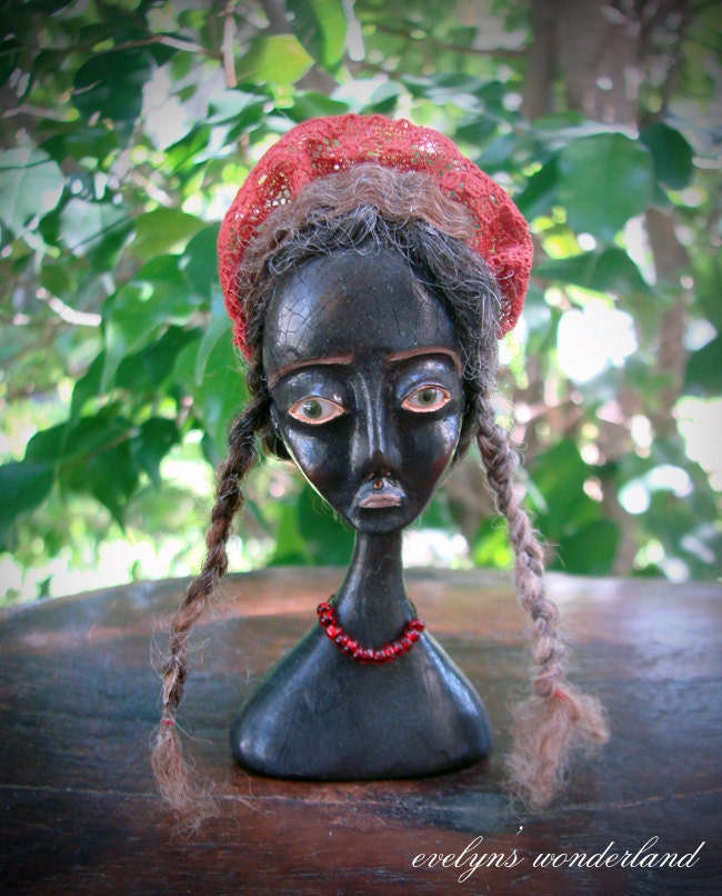 Anuli - Primitive Black Art Doll Bust Sculpture by Evelyn's Wonderland