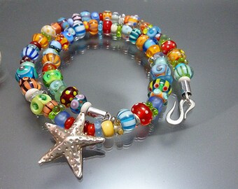 Melanie Moertel Lampwork Beads - One-of-a-kind glass bead necklace, flame worked with sterling silver in happy summer colors