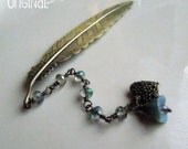 Bookmark - Beaded Quill Bookmark - Beaded Bookmark - Quill Bookmark - Feather Bookmark - Antique Brass Bookmark