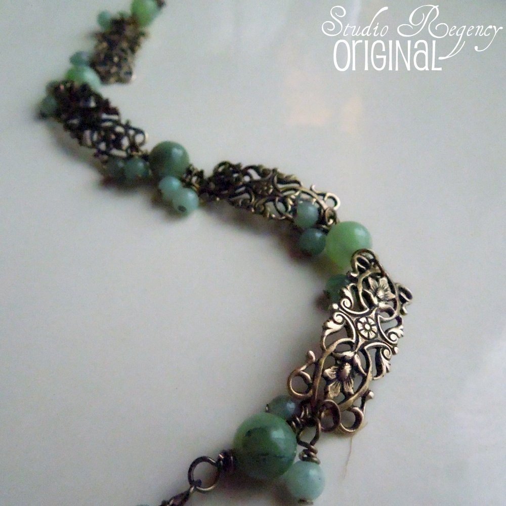 Bracelet - Jade Bracelet -  Jade Filigree Bracelet - Elizabethan Bracelet -  Tudor Jewelry - Tudor Bracelet - Elizabethan Jewelry