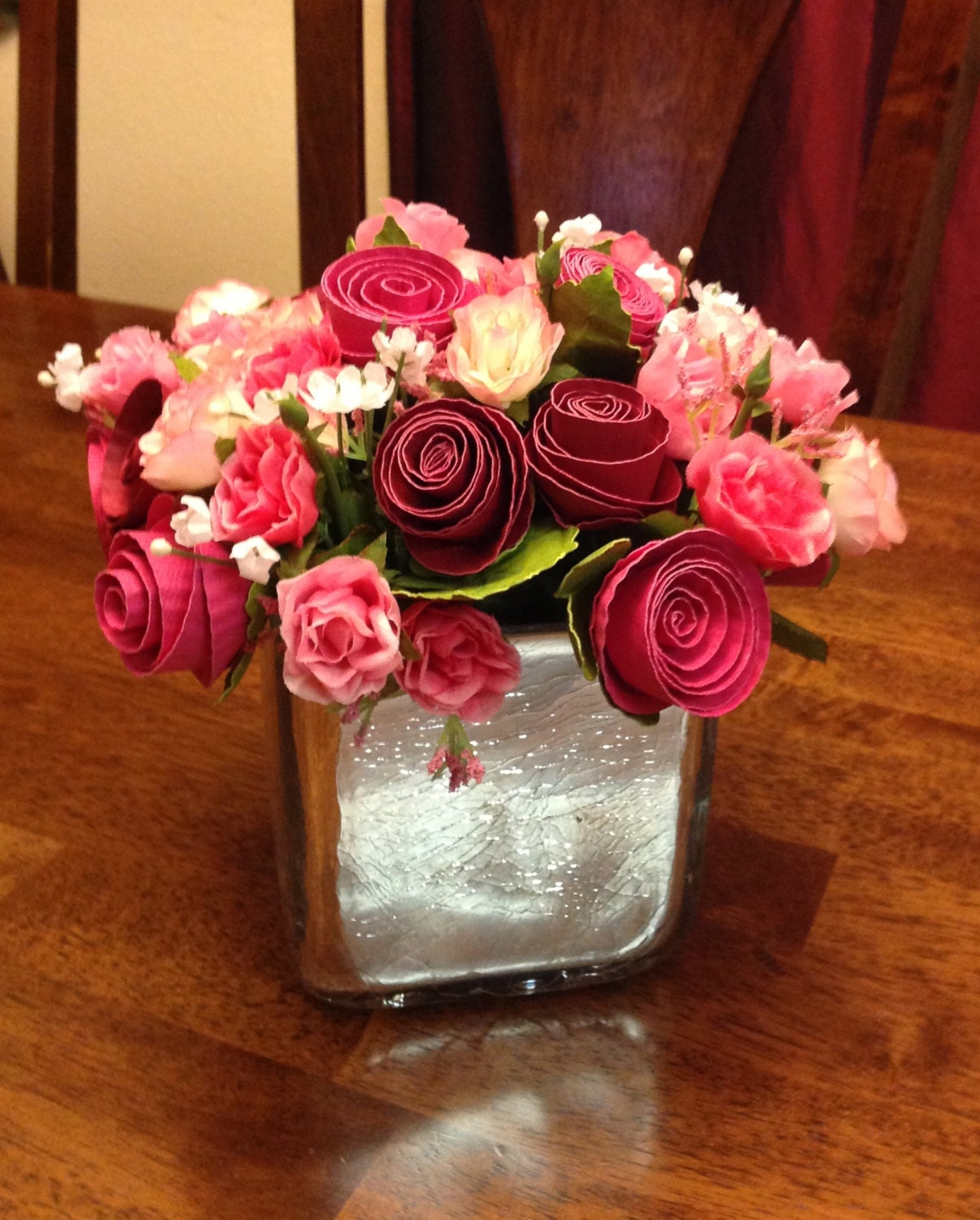 Mini Roses in a Silver Crackle Vase Il_570xn