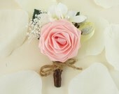 Origami Rose Boutonniere - Spring Blossom Style, Rustic Wedding boutonniere, Stephanotis boutonniere