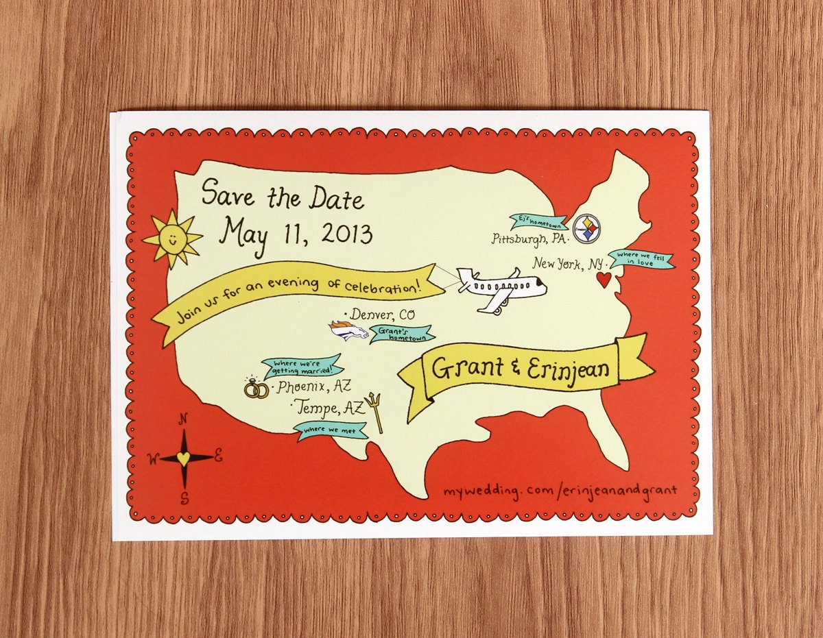 custom U.S. wedding map - invitation or save the date