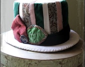 Pink and Green Stripe Top Hat RECYCLED MATERIALS