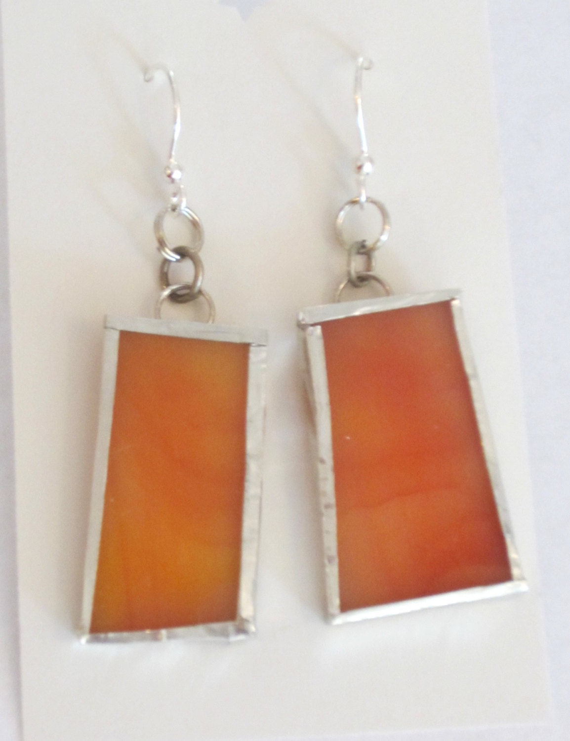 Stained Glass Earrings- Orange Rust Pumpkin- Silver French Hook