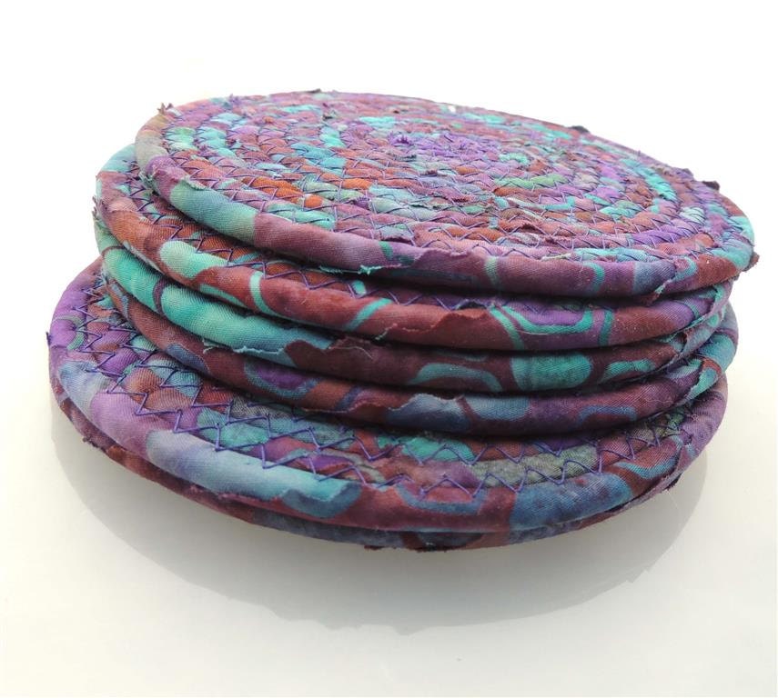 Plum and Turquoise Coasters-- Set of Six