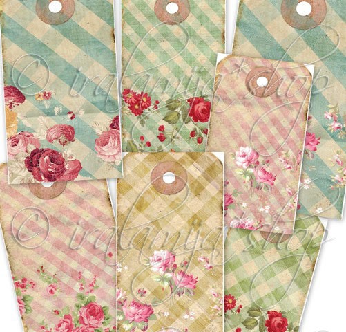 GINGHAM TAGS collage Digital Images -printable download file-