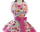 Retro Apron - Cupcake Delight Sexy Womans Aprons - Vintage Apron Style - Bakery Pin up Kawaii Rockabilly Cosplay Lolita Pink