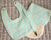 Riley Blake Vintage Baby Scalloped Stripes Bib Burp Cloth and Paci Clip Set