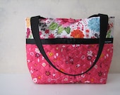 Fuschia Floral Quilted Purse with Button closure